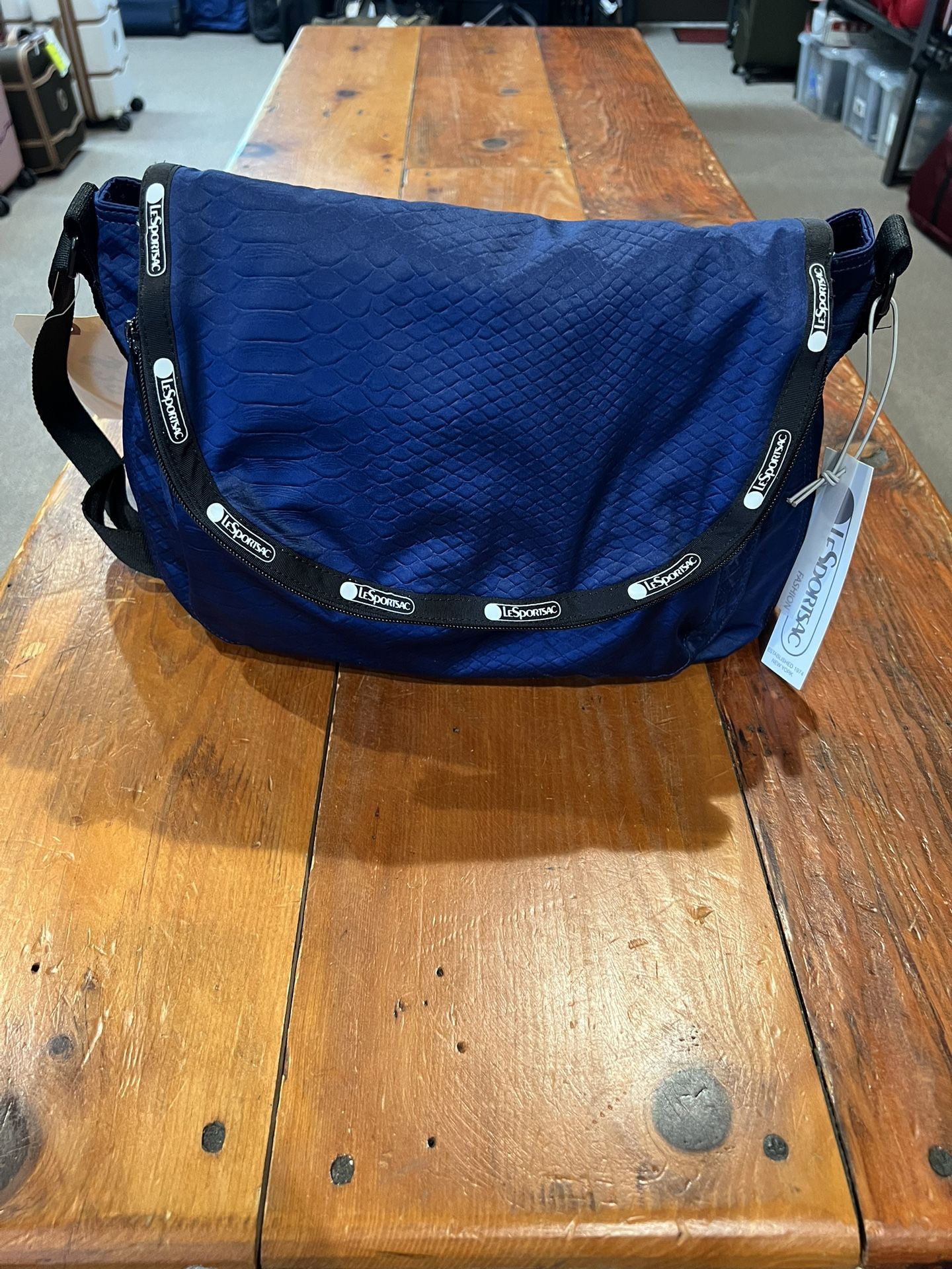 LeSportsac Navy Python Embossed Messenger Bag