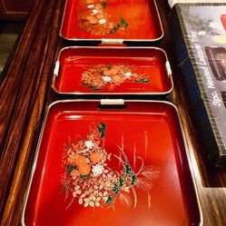 Vintage set of Lacquered Nestling Trays … Lucky Red! Would Make A Wonderful Gift! 