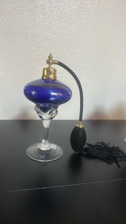 Cobalt Blue Glass Perfume Bottle with Atomizer