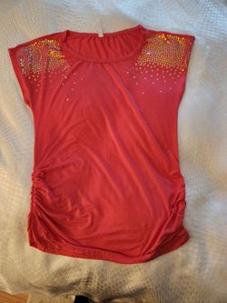 Red Sequin Shoulder Top with Ruched Sides