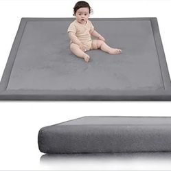 Ultra Soft Baby Play Mat for Floor,1.3" Thick Elasti-Foam 50x50 Playpen Mat for Toddlers Infant kids,Water-Repellent Coral Velvet for Tummy Time
