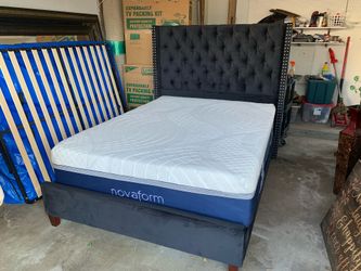 BRAND NEW QUEEN TALL BED FRAME WITH 14” LIKE NEW MATTRESS INCLUDED