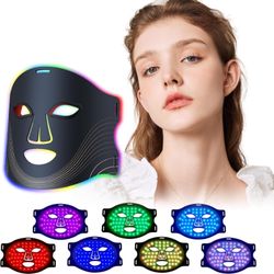 Red Light Therapy Mask, 7 Color Red Light Therapy for Face, 3 Level Intensity LED Face Mask Light Therapy at Home for Anti Aging, Silicone Soft LED Li