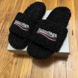 Balenciaga Slides Black Furry Men’s US size 9