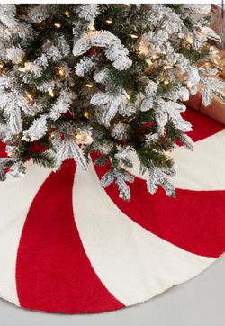 CHRISTMAS TREE SKIRT RED WHITE PEPPERMINT 48” Round 