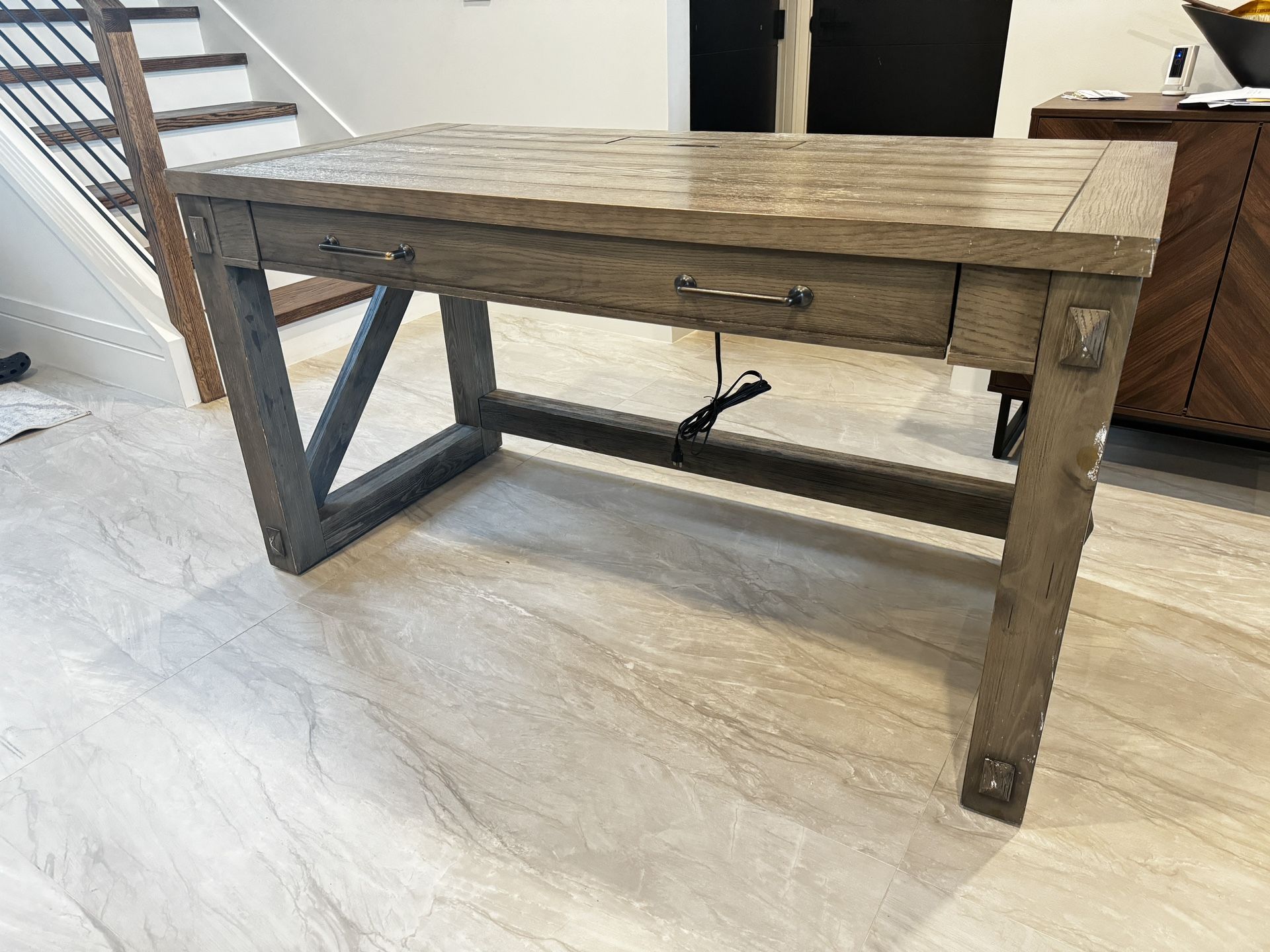 Wood Office Desk And Credenza Set