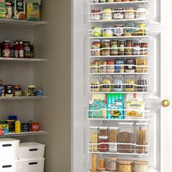 9-Tier Over The Door Pantry Organizer Storage White Basket Metal Hanging Spice Rack Bathroom Kitchen