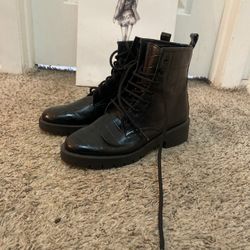 AGL Moreen black embossed leather lace-up combat boot Womens 4