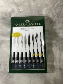 FABER - CASTELL 8 PITT ARTIST PENS BLACK ASSORTED SIZES