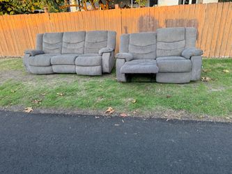 Gray Fabric Reclining Sofa and Loveseat Set