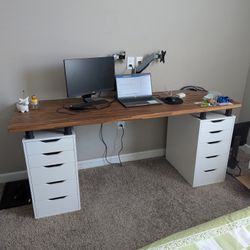 Wide Custom Wood Office Desk w Spacious Cabinets 