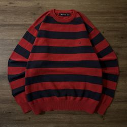 Men’s Vintage Red Nautica Stripped Knit Sweater