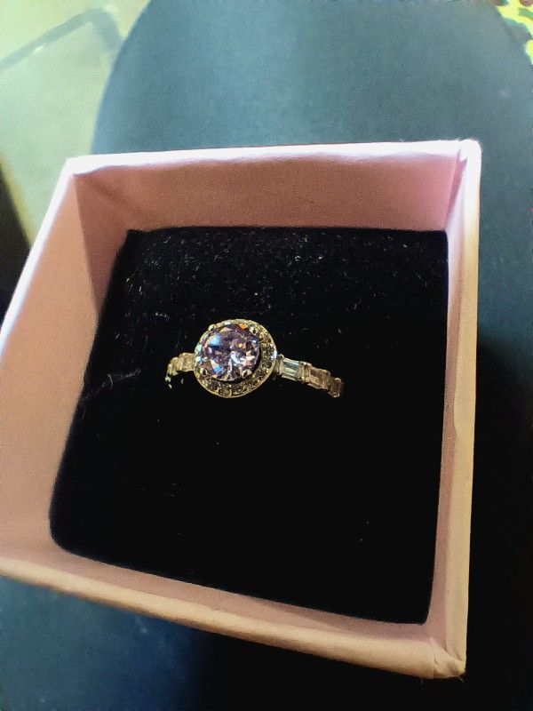 Sterling SILVER Halo RING purple Lab Created Beauty