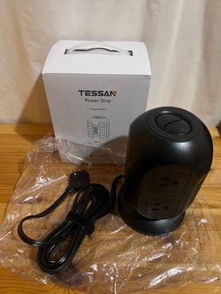 TESSAN Tower Power Strip 10 ft, Long Flat Extension Cord，Multiple Outlets | 8 AC Outlets with 4 USB Ports (1 USB C), Charging Station with Surge Prote