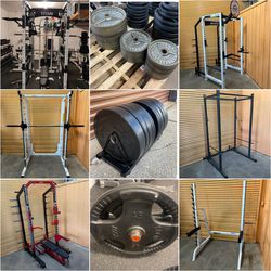 Gym Fitness Dumbbell Olympic Weight Plate Bar Barbell Power Squat Rack Bench Extension Chest Elliptical Treadmill Bike