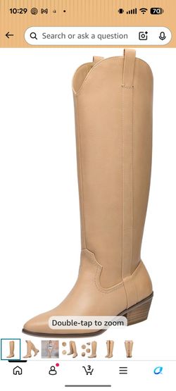 festooning Women's Knee High Boots Pointed Toe Western Cowboy Chunky Heel Wide Calf Tall Boots size 9.5