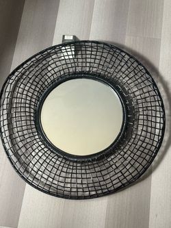Round Black Woven Rattan Wall Mirror