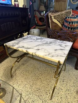 Italian Mid Century Carrara Marble Brass Side Table