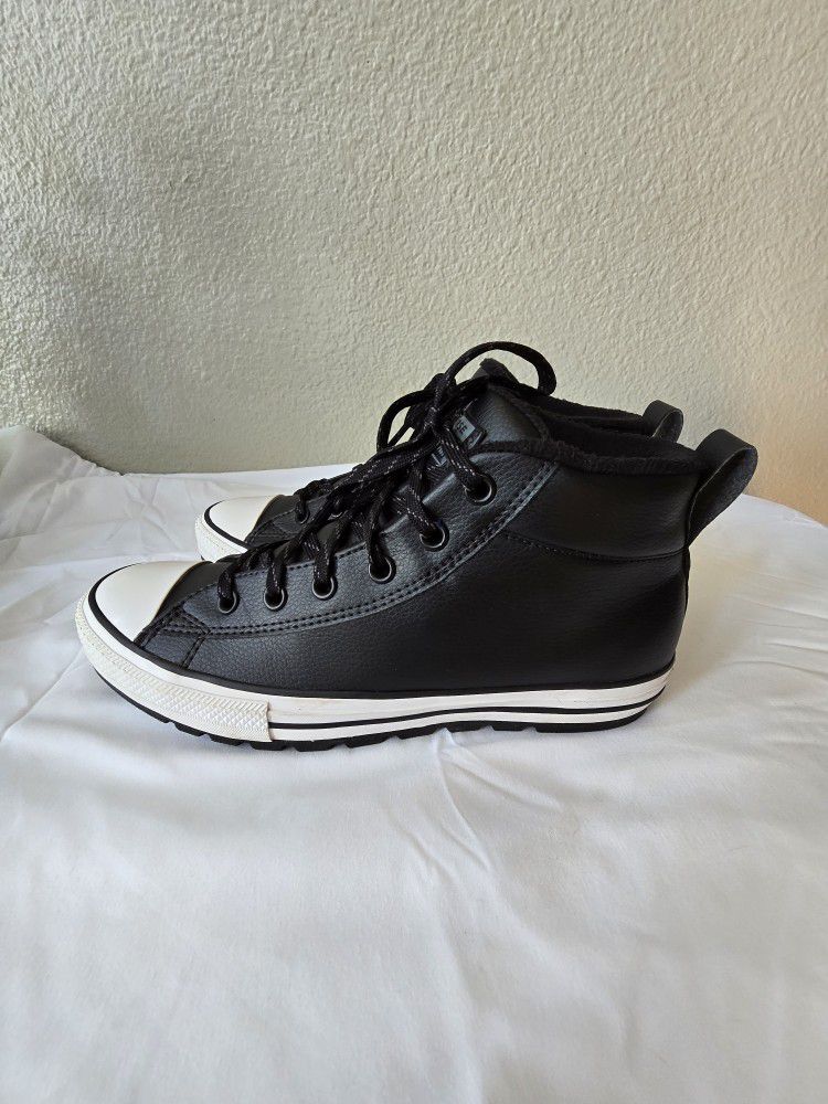 Converse Black Leather Hightops Size 8.5