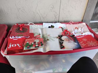 Christmas ribbons and wraps paper and boxes tissue paper