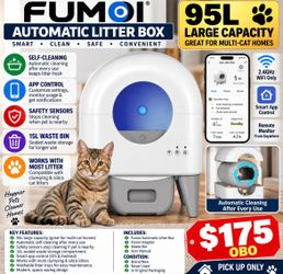 Fumoi Automatic Litter Box,App Control,Safety Sensor,Washable Litter Trays | 95L Large Capacity,Safety