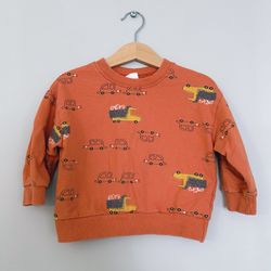 Orange Car Print Toddler Boy Sweatshirt 2T