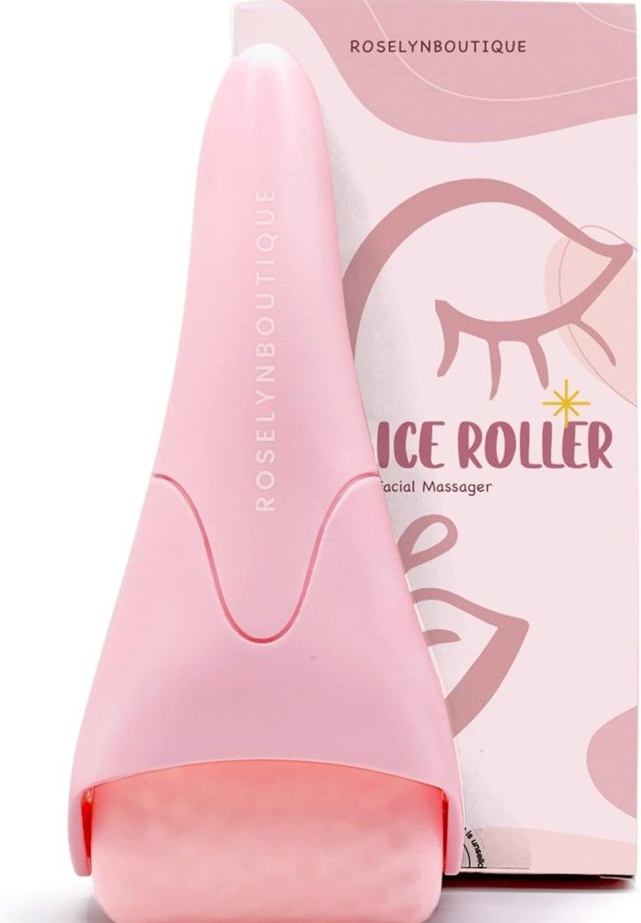 Ice Roller for Face Wrinkles Fine Lines Puffiness Stick Massager Facial Skin Care Tools Self Care Gifts for Men Women (Pink)