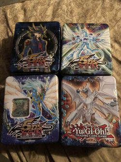 4 yu gi oh tins, original cards inside