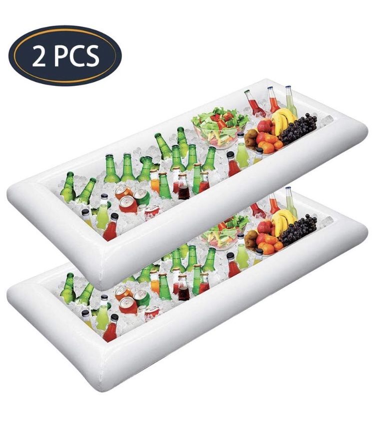 2 PCS Inflatable Serving Bars Ice Buffet Salad Serving Trays Food Drink Holder Cooler Containers Indoor Outdoor BBQ Picnic Pool Party Supplies Luau C