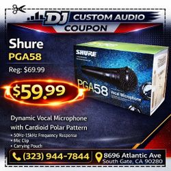 Shure PGA58 Proffesional Dynamic Vocal Microphone With Mic Clip & Carrying Pouch 🚨 Payment Options Available 🚨 No Credit Needed 🚨 