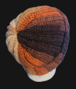 Coffee Stripe Crochet Beanie Hat Unisex M/L Adult