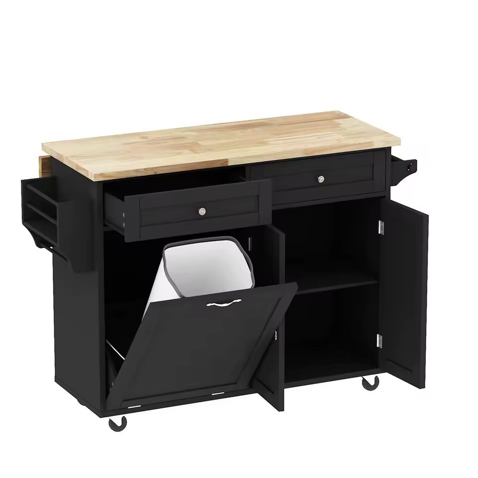 Large Kitchen Island with Drop Leaf,Kitchen Rolling Trash Cabinet Tilt Out 10 Gallon Storage W/2 Dra