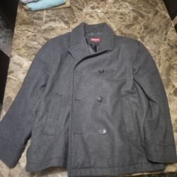 Merona Wool Blend Pea Coat Gray Fully Lined Heavyweight Men's Size 2XL