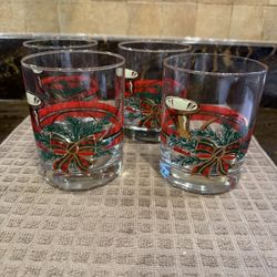 Georges Briard Set Of 4 Vintage Christmas Double Old Fashioned Whiskey Glasses
