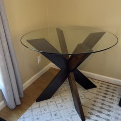 Pier 1 Round Glass And Wood Small Dining Table
