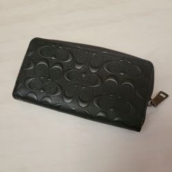 Black Coach Signature Embossed Accordion Wallet 