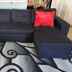 Black Sectional Sofa Super Nice And Comfortable With Storage Inside Each Chaise And Pull Out Bed Like New Conditions Pet And Smoke Free  I'm Moving 