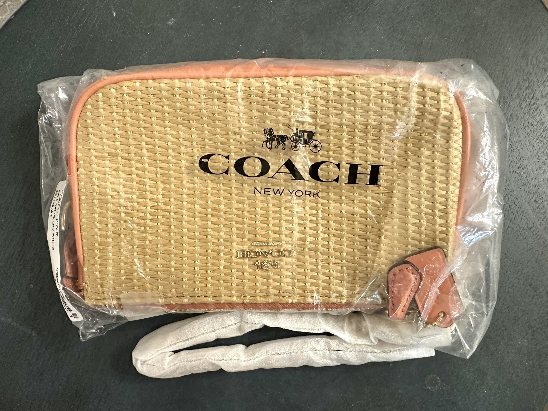 NEW Coach Large Wristlet Coral/Gold