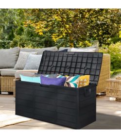 75gal Outdoor Storage Box, Weather-Resistant Plastic Resin, Wheels, Waterproof, Lockable for Patio Outdoor Garden Pool Side Deck Camping Back Yard 75