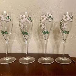 Set of 4 Perrier-Jouët Hand-painted Champagne glasses