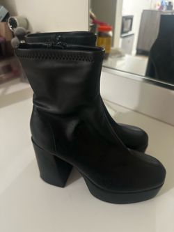 Black Platform Ankle Boots with Block Heel