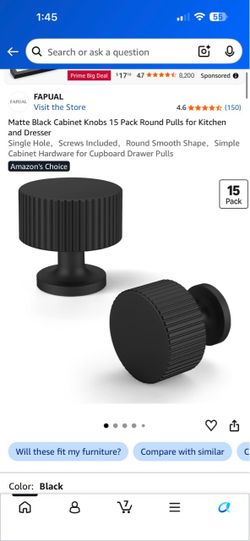 Matte Black Round Cabinet Knobs 15 Pack
