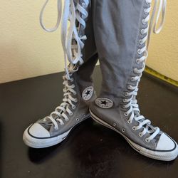Converse Chuck Taylor Knee High Boots Gray Womens 7.5 Lace Up Zip Tall All Star