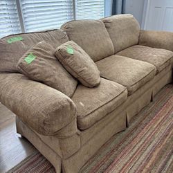 Large 3-Seat Sofa Couch w/ Pillows Tan/Beige Must Go - Local Pickup