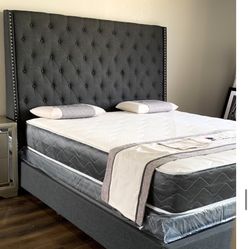 Brand New Queen Size Dark Grey 6foot tall Bed Frame With New Mattress/Fast Delivery