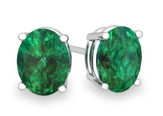 Sterling SILVER 2.00 CTTW Emerald Oval Cut Studs 