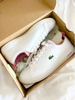 NWT • Lacoste White + Pink Court Base Sneakers Size 7
