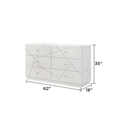 Manhattan Dresser – Geometric Design With Lacquer Finish & Red Velvet-Lined Drawers For Modern Bedrooms (INCLUDES DRESSER ONLY)
