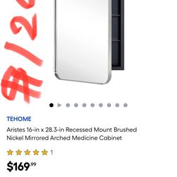TEHOME Aristes 16-in x 28.3-in Recessed Mount Brushed Nickel Mirrored Arched Medicine Cabinet