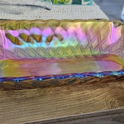 Indiana Glass Marigold Pretzel Pattern Carnival Glass Dish 